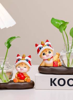 中国风可爱国潮马水培花瓶马年吉祥物办公室桌面植物花器家居摆件