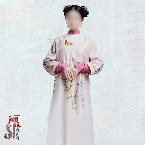 影视梦回同款古装粉色清朝格格服旗服清代福晋皇后服女装演出服 - 图3