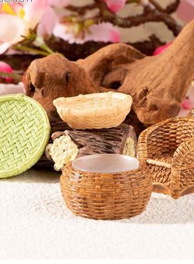 微景观竹编树脂摆件鱼篓竹篮