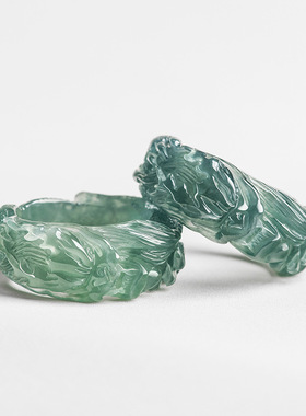 高档天然A货翡翠蓝水龙王戒指立体雕冰种玉石玉指环龙扳指男戒