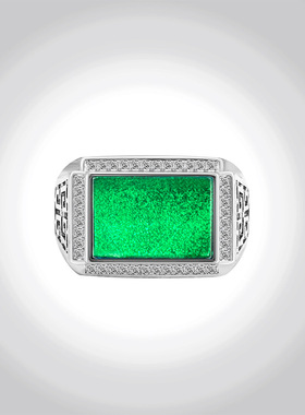 s925银镶嵌天然墨翠A货翡翠墨玉马鞍戒男戒指玉石时尚指环可调节