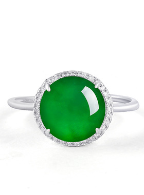 S925银镶嵌天然A货翡翠阳绿大蛋面戒指冰种玉石奢华简洁指环女戒