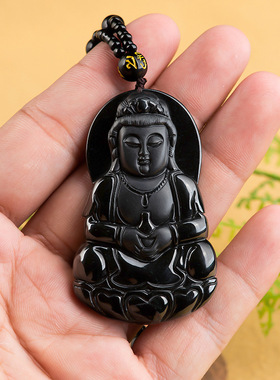 天然墨翠a货翡翠净瓶观音佛像玉石吊坠透绿挂件男士项链女款玉坠