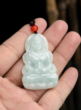 天然正品缅甸a货保真翡翠玉观音白度母佛像吊坠冰种玉石挂件玉器