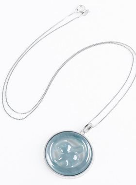 天然A货翡翠蓝水生肖兔吊坠S925银镶冰种玉石挂件可爱女款玉坠