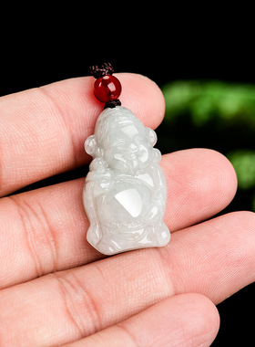 天然正品缅甸A货翡翠浅绿财神吊坠冰种玉石通财男女挂件玉佩玉器