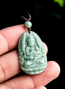 天然A货翡翠豆种八大守护神十二生肖吊坠小号本命佛观音菩萨挂件