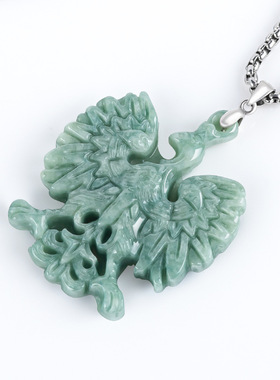 天然正品a货翡翠自由之鹰S925银镶吊坠挂件豆绿玉石饰品挂坠玉器