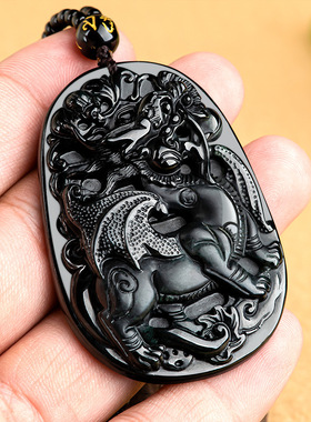 天然正品墨翠A货翡翠墨玉飞天麒麟吊坠冰种玉石通财男女项链挂件