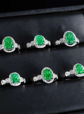 正品S925银天然A货翡翠阳绿貔貅冰种玉石戒指时尚指环女款可调节