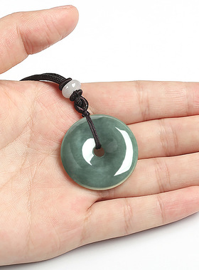 天然正品翡翠A货油青平安扣吊坠糯冰种玉石玉扣男女款玉佩挂件