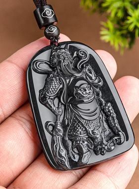 天然缅甸A货翡翠武神关公乌鸡种玉石吊坠冰种挂件时尚高档男女款