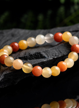 天然正品新疆金丝保真玉圆珠手串戈壁玉黄玉个性古风女款玉石手链