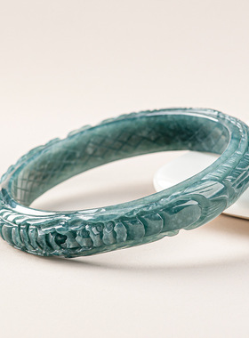 天然A货翡翠蓝水正圈立体雕刻凤凰手镯平安镯冰种玉石镯子女手饰