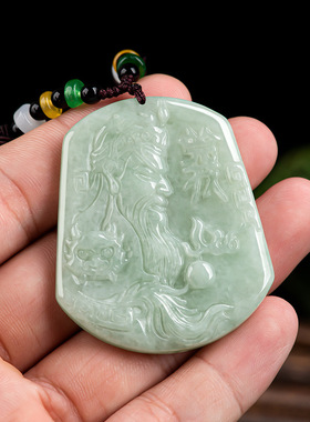 天然正品缅甸a货翡翠豆种关公义薄云天玉石吊坠挂件玉佩男女款