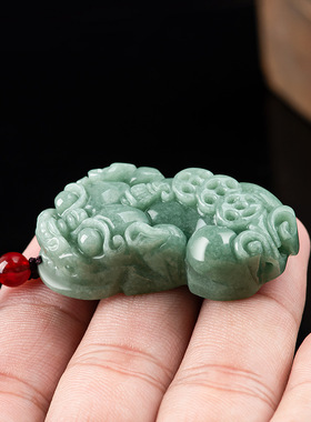 天然A货翡翠豆绿通财金钱貔貅豆种玉石吊坠皮丘挂饰男士女款挂件