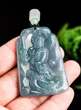 天然A货翡翠不动明王蓝水玉石吊坠生肖鸡守护神本命佛男女挂件