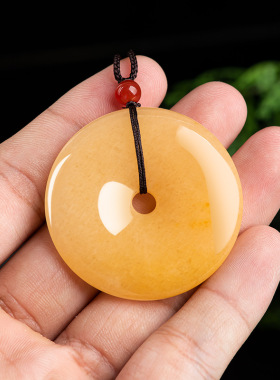 天然新疆金丝玉平安扣保平安戈壁玉黄玉男女款项链玉石吊坠毛衣链