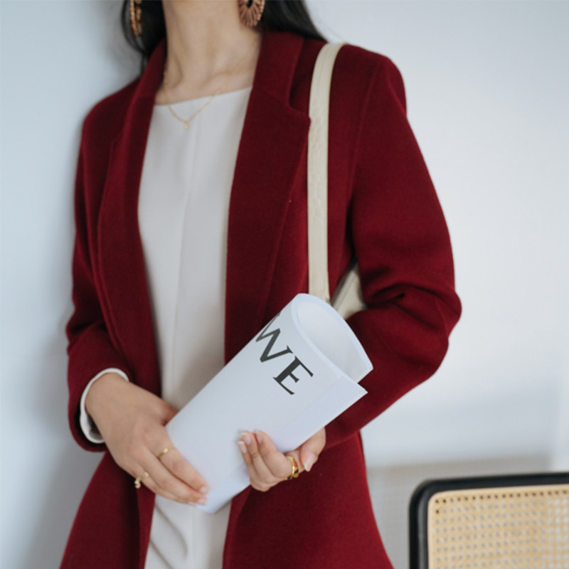 2022秋冬新款双面绒中长款羊毛大衣 索梵拉毛呢外套