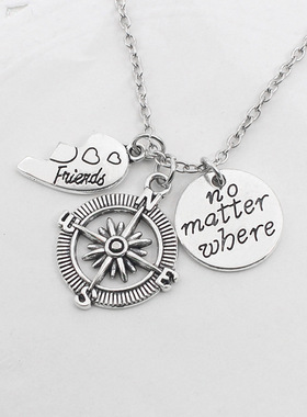 好朋友ins风指南针字母吊坠项链
