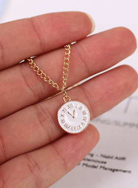 欧美时钟项链时尚小清新精致英文