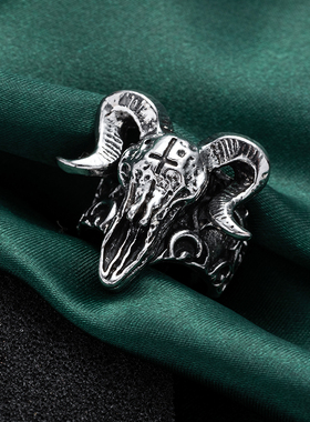 邪恶骷髅羊头戒指可调节指环手饰