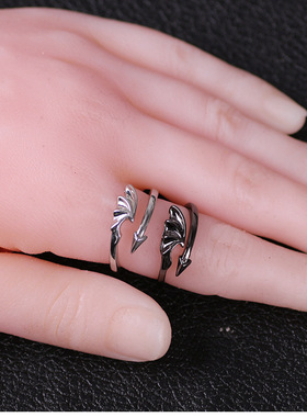 欧美恶魔翅膀戒指合金二人开口指环情侣手饰可调节朋克小众食指戒