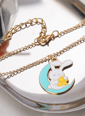 欧美甜美网红兔子月亮蓝色粉色吊