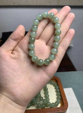 【晴水】和田玉青海料晴水手链胶质感强19颗单珠10mm