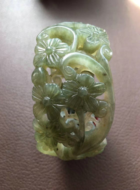 【岁寒三友】天然和田玉青海料晴水带烟紫镂空雕刻手镯