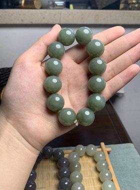 【禅意】和田玉黄口料烟紫晴水手链新疆和田玉18MM圆珠青白玉手串
