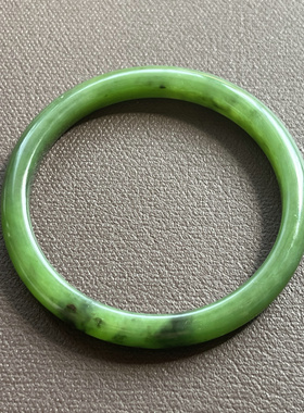 【盈】和田玉碧玉手镯  俄罗斯碧玉扁条手镯菠菜绿老坑碧玉附证书