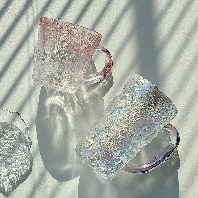 冰川纹带把玻璃杯彩色ins风磨砂高级感家用女喝水杯子果汁饮料杯 - 图3
