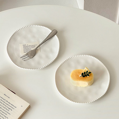 珠点白色甜品盘陶瓷高级感家用早餐点心蛋糕平盘意面牛排西餐餐盘 - 图1