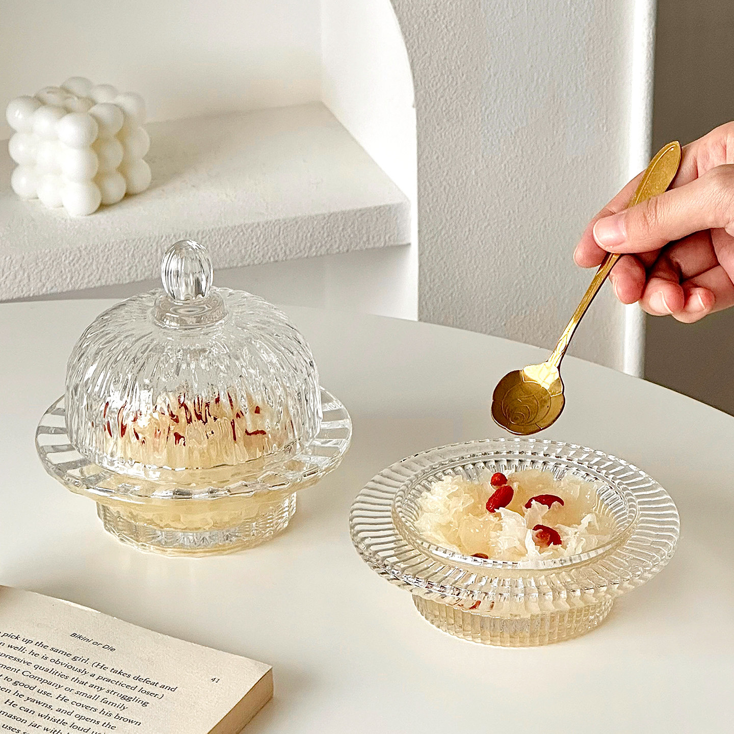 欧式燕窝碗银耳盅玻璃带盖透明精致高级家用水果点心甜品碗小汤盅
