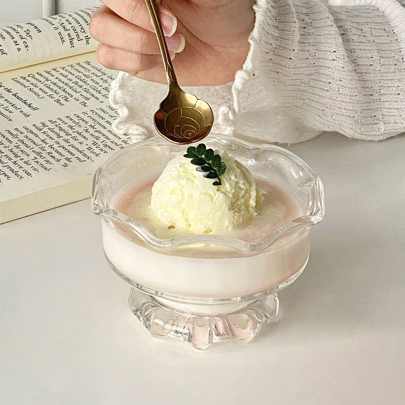 高脚冰淇淋甜品碗家用精致透明酸奶刨冰布丁雪糕碗燕窝宽口玻璃碗