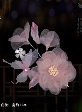 明宋制花朝节芙蓉花神发饰汉服仙子百搭头饰古风拍摄仿真花配饰品