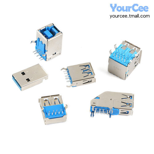 USB3.0-AM/AF/BF连接器 USB-A型B型方口公头母座 90/180度单/双口 - 图1