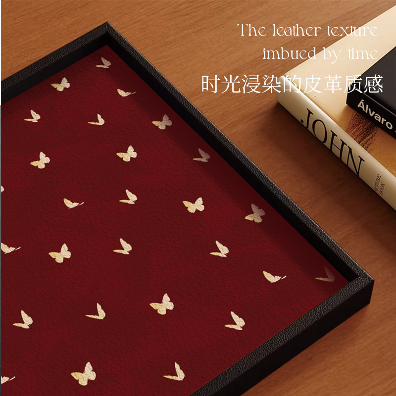 新中式红色皮革茶盘托盘家用长方形桌面首饰摆件钥匙玄关收纳盒,淘宝优惠券,粉丝福利购,淘宝优惠卷