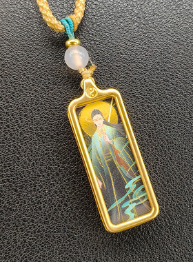 道家八卦款合金电镀1*3小唐卡吊坠天官赐福卡 白鹤童子赵公明挂