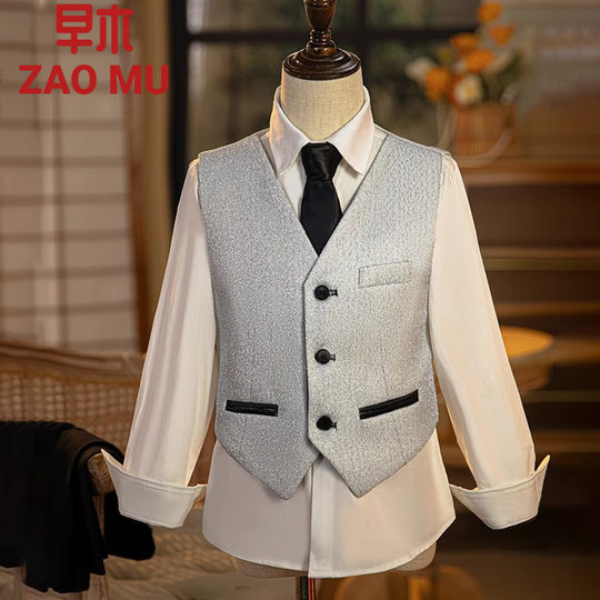 男童西装套装花童亮片儿童钢琴演出舞台走秀西服晚会主持人礼服银