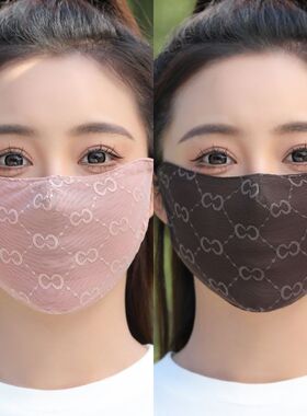 夏季口罩女薄款高颜值冰丝蕾丝防晒洋气透气网纱护眼角护全脸面纱