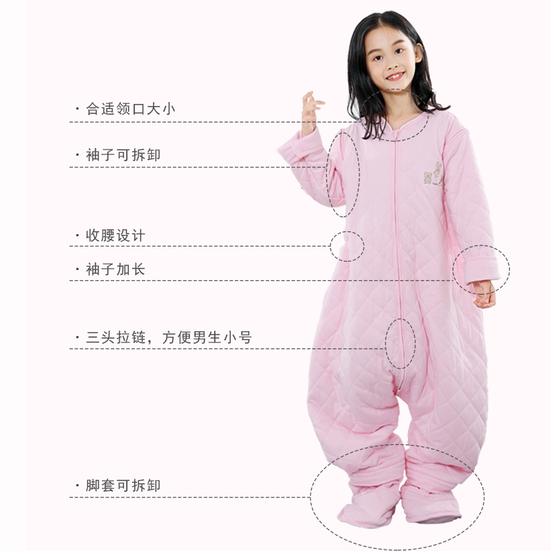 儿童睡袋大童婴儿春夏秋冬季纯棉加厚薄款空调房分腿连体睡衣睡袋