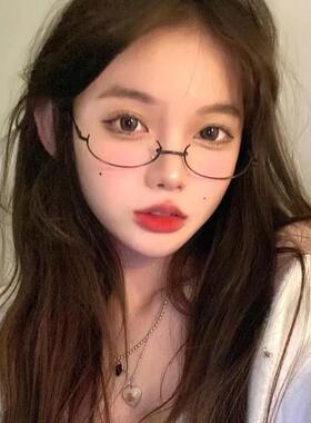 纯欲下半框眼镜框女眼睛框镜架禁