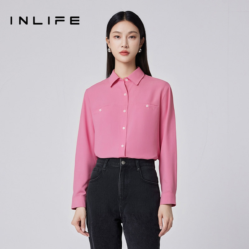 伊纳芙高级简约宽松长袖衬衫女秋冬新款时尚百搭休闲气质上衣衬衣,淘宝优惠券,粉丝福利购,淘宝优惠卷