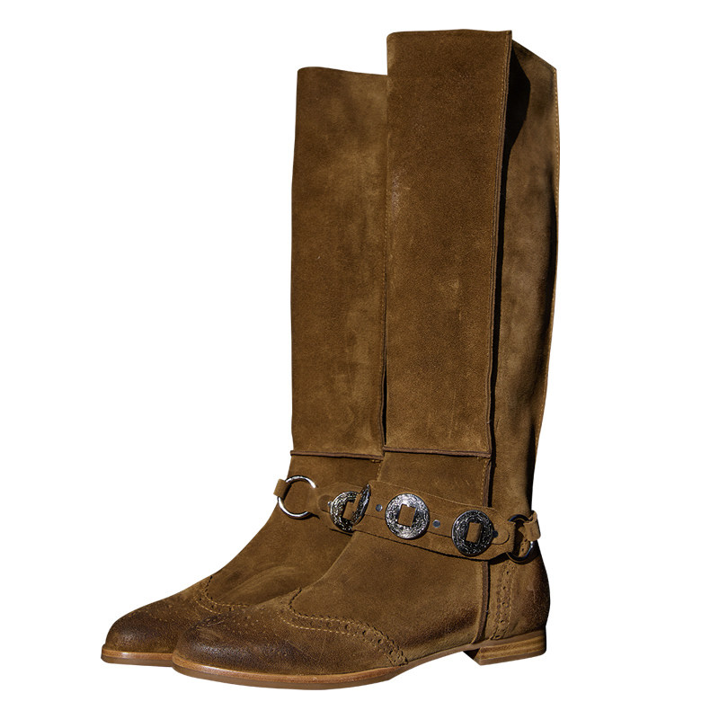 Le' Murmure 罗马学院风 徽章圆扣 浮雕艺术丝光牛反绒 骑士马靴,淘宝优惠券,粉丝福利购,淘宝优惠卷