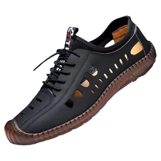 Leather sandals, soft sole dad shoes, hollow toe clogs