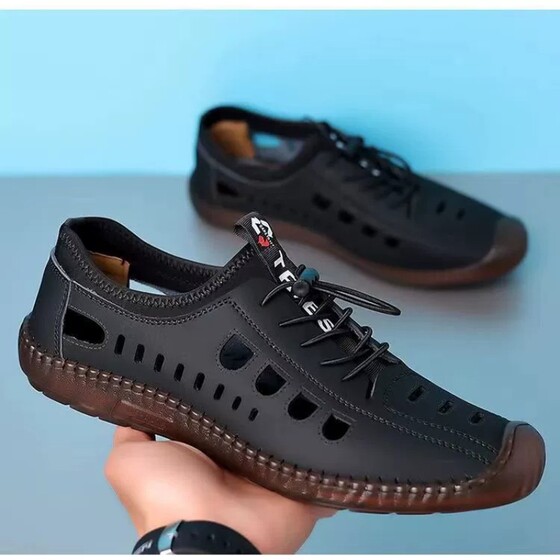 Men's Leather Shoes Crocs Casual Shoes Middle-aged and Elderly Sandals