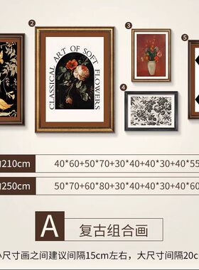 中古风客厅挂画组合美式沙发背景墙装饰画高档法式复古油画高级感