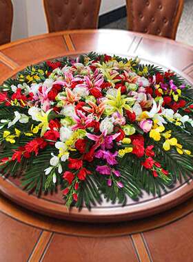 大型酒店餐桌花摆件花绢花插花装饰花饭店圆桌花电动转盘餐桌花艺